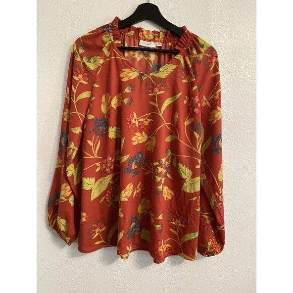 Kim Gravel M Boho Long Sleeve Blouse, Ruffle Cottagecore Bohemian V Neck F14 - Picture 2 of 9